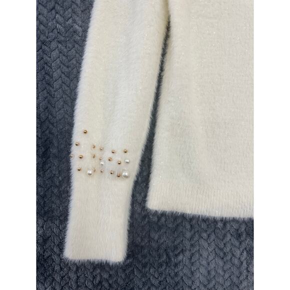 Talbots Eyelash Sequin Beaded Sweater M Soft Dainty Ivory - Picture 2 of 7